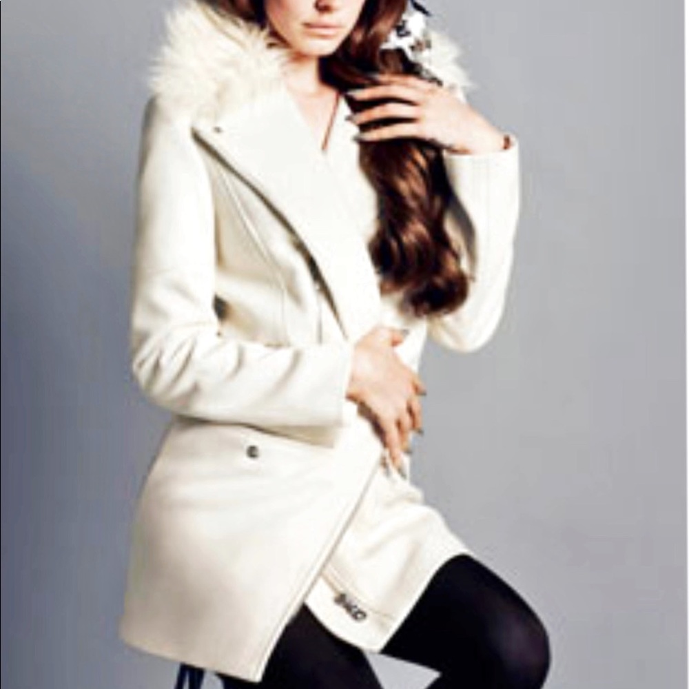 H&M jacket fur neck sz4